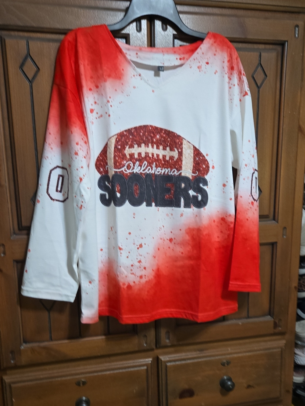 Oklahoma Sooners Red & White Womens Long Sleeve Shirt